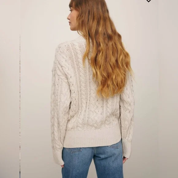 Reformation Sam Cotton Cashmere Oversized Crew Sweater in Gossamer Cable, size M - Picture 6 of 9